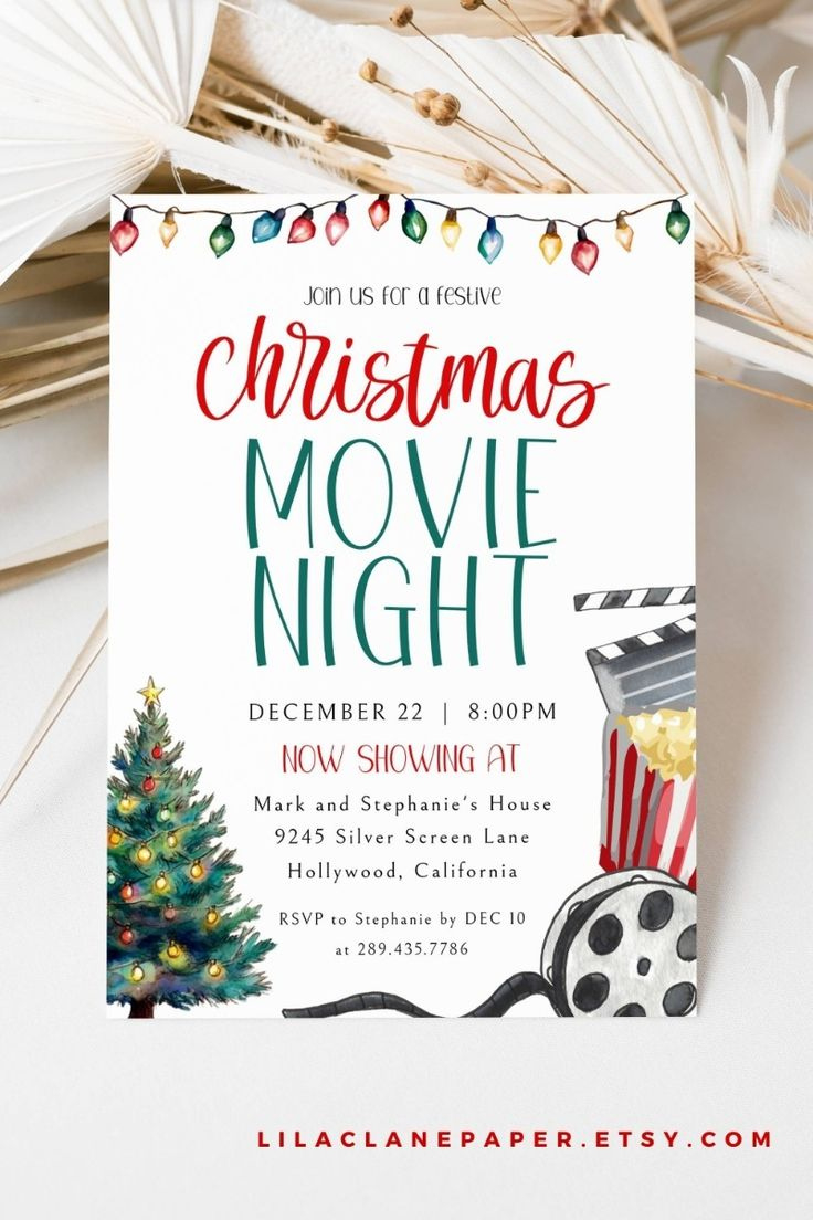 Christmas Movie Night Invitation | Editable Template | Digital with regard to Christmas Movie Night Template