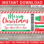 Christmas Movie Night Ticket Geschenkgutschein Vorlage (Digitaler With Christmas Movie Ticket Template