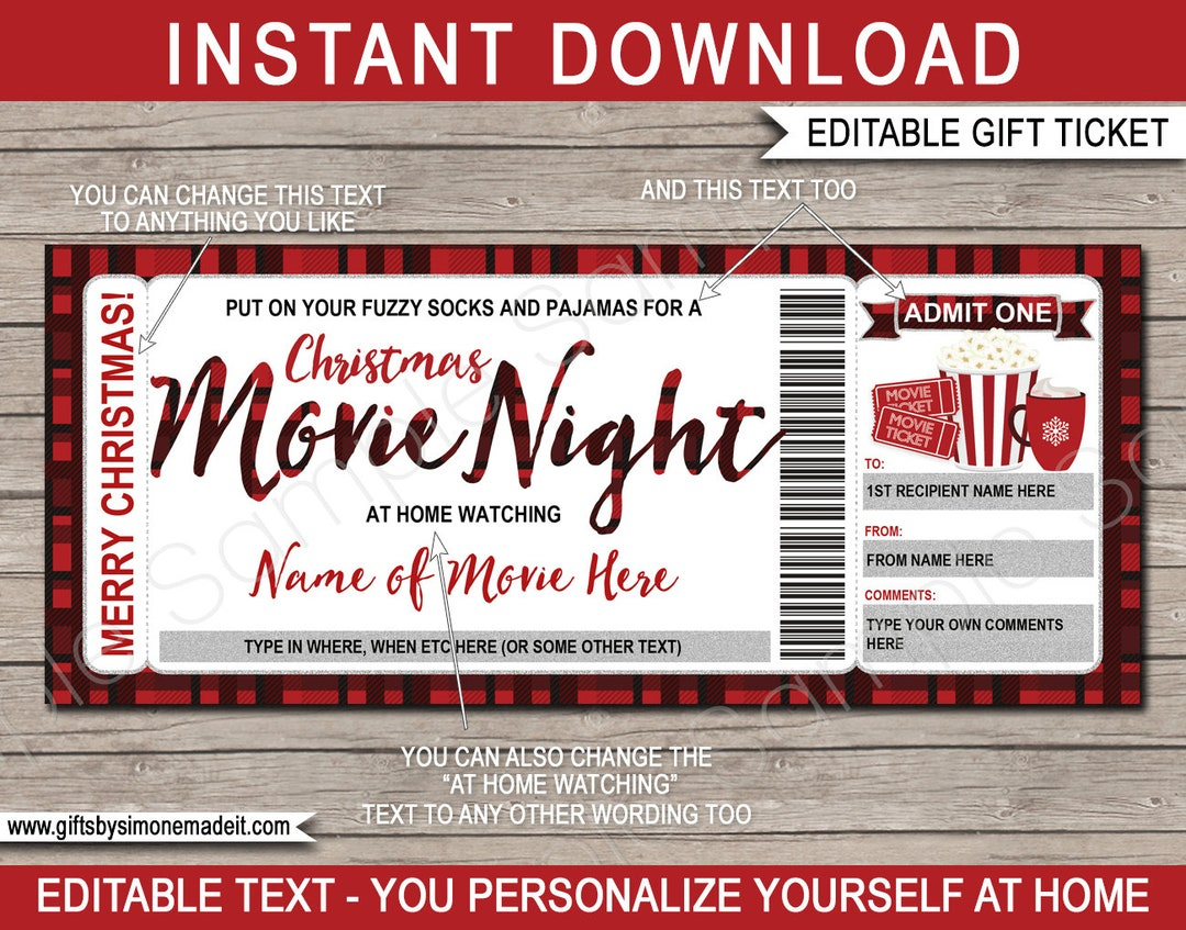 Christmas Movie Night Ticket Vorlage: Bearbeitbarer with regard to Christmas Movie Ticket Template