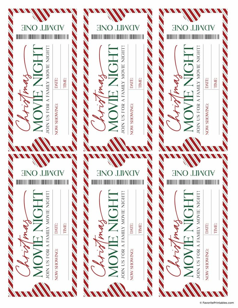 Christmas Movie Night Tickets And Checklist, Free Printable Set in Christmas Movie Ticket Template Free