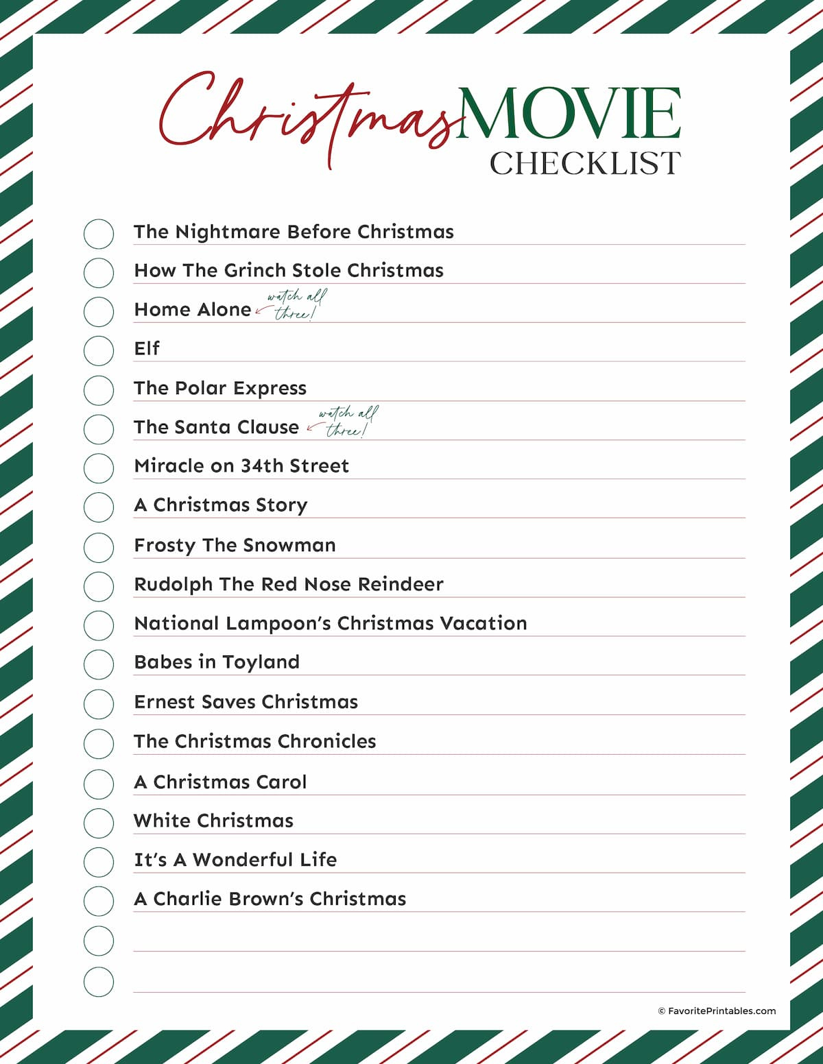 Christmas Movie Night Tickets And Checklist, Free Printable Set throughout Christmas Movie List Template