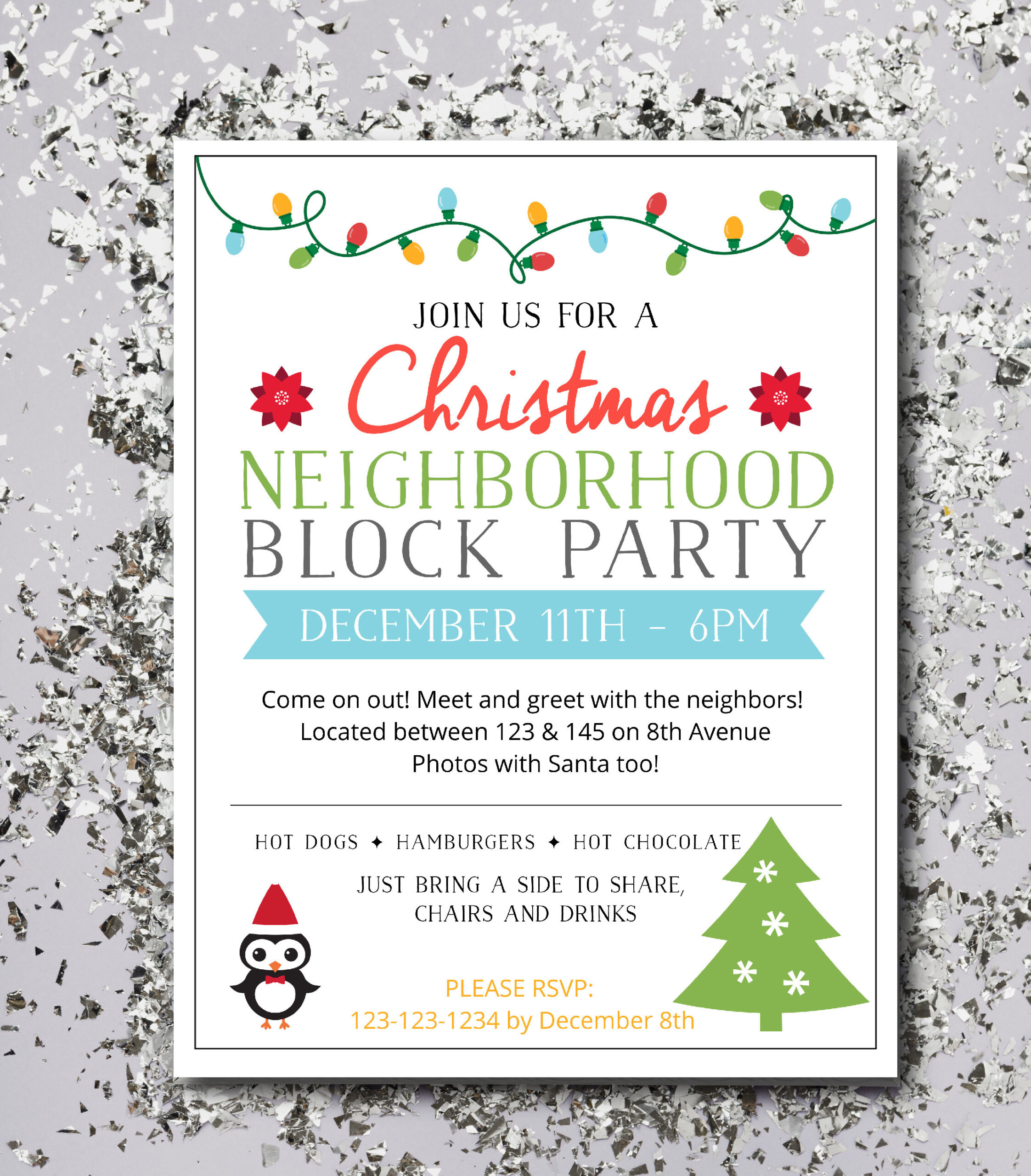 Christmas Neighborhood Block Party Flyer Template, Backyard Party throughout Christmas Street Party Invitation Template