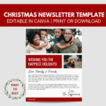 Christmas Newsletter Template | Editable In Canva | 8.5 X 11''   Etsy For Christmas Newsletter With Photos Template
