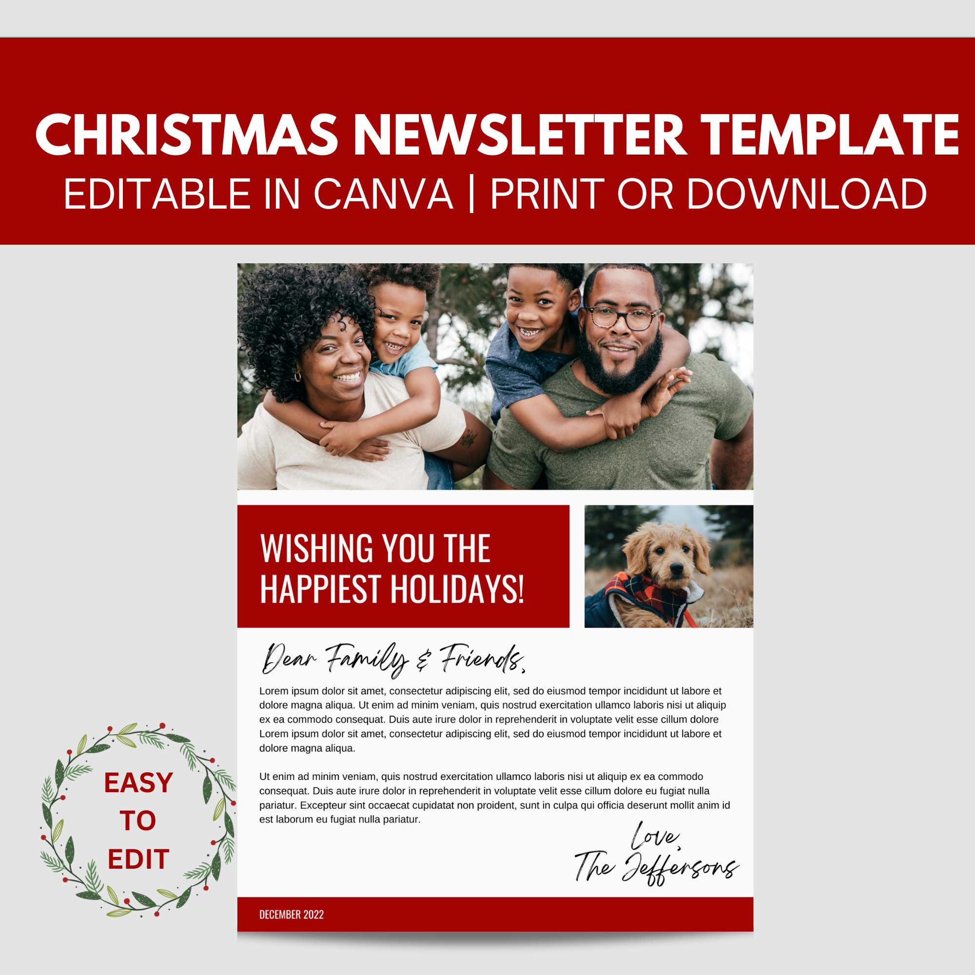 Christmas Newsletter Template | Editable In Canva | 8.5 X 11&amp;#039;&amp;#039; - Etsy for Christmas Photo Newsletter Template