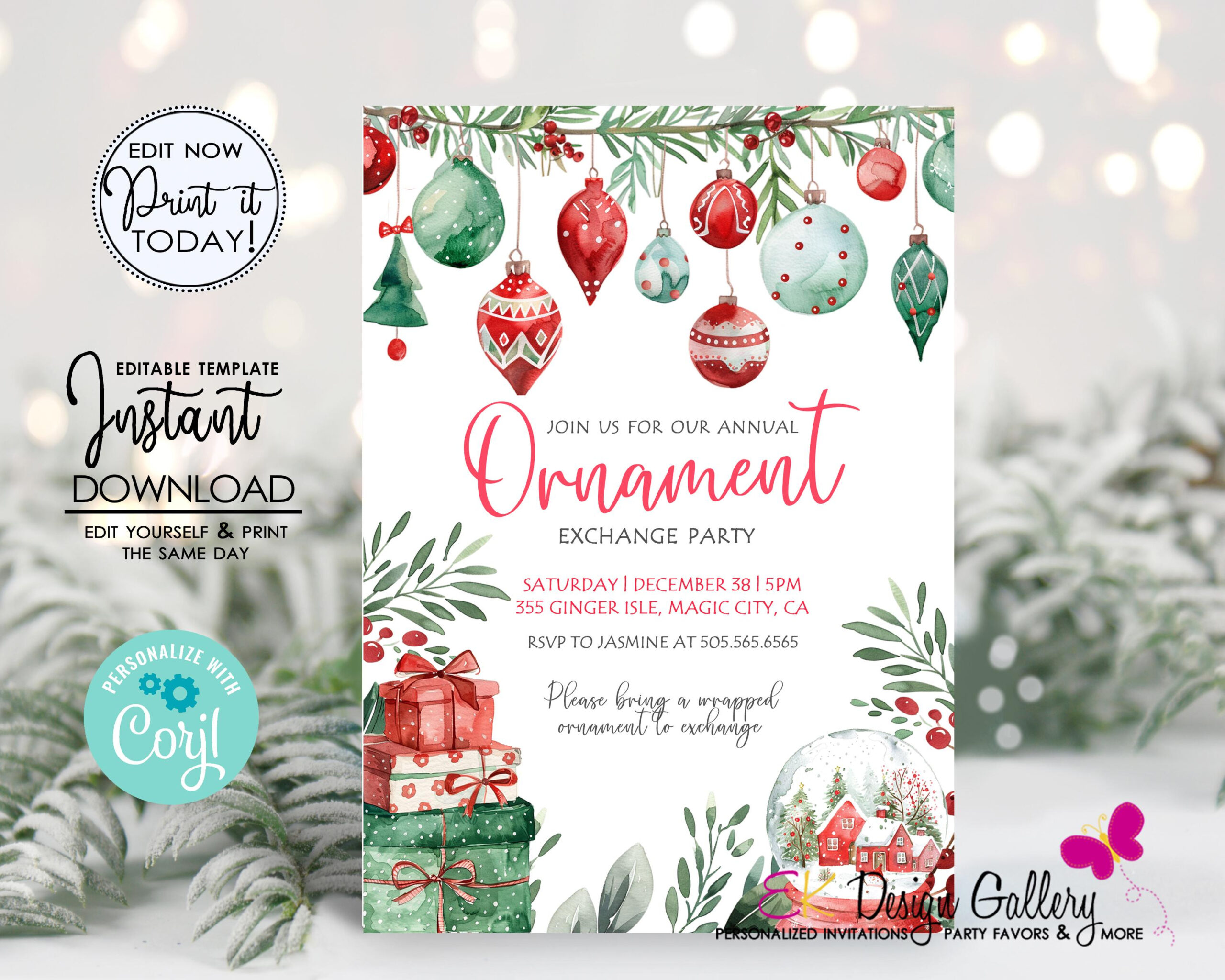 Christmas Ornament Exchange Invitation: Holiday Party Invite inside Christmas Ornament Invitation Template