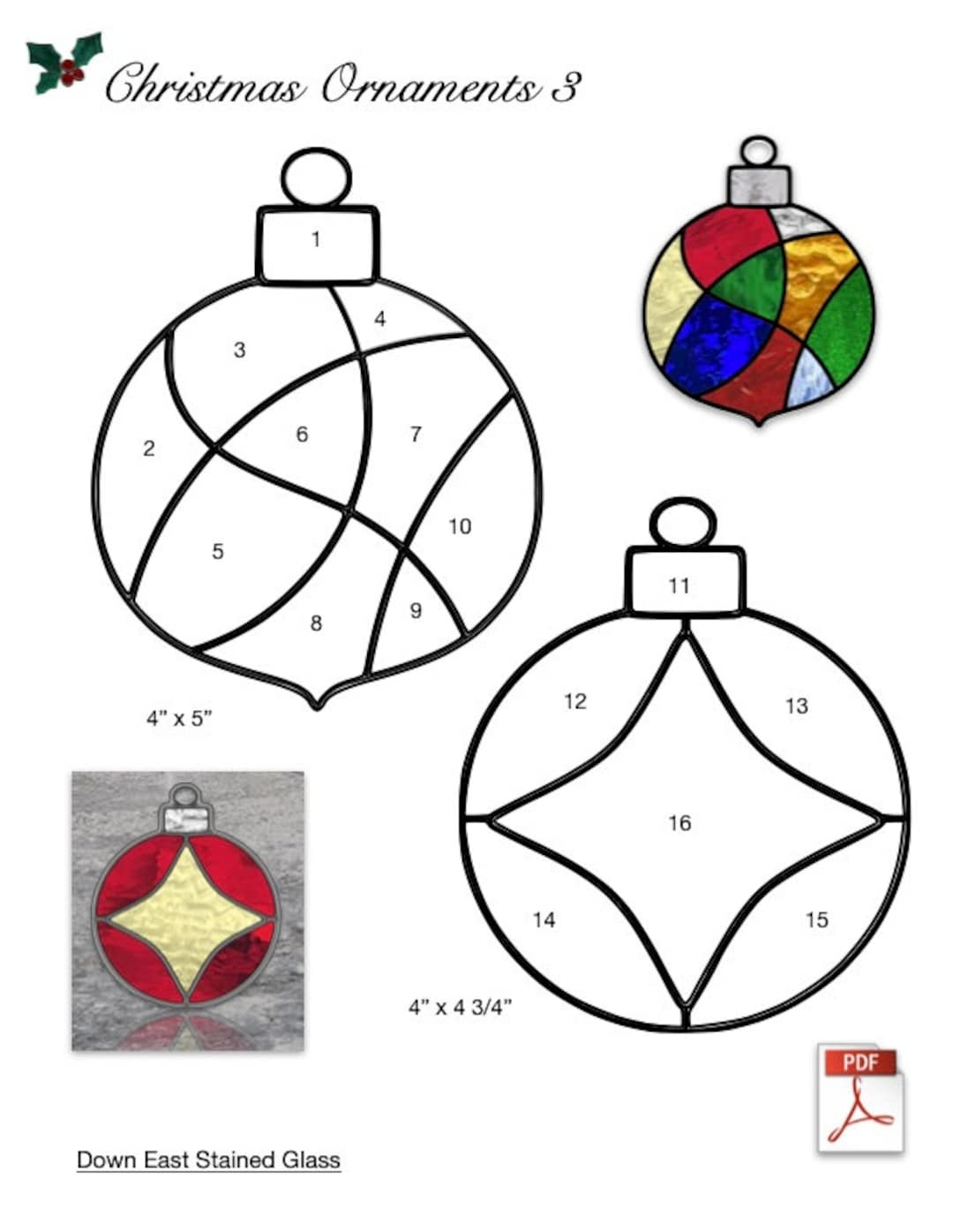Christmas Ornaments 3 Stained Glass Patterns Pdf - Etsy Uk in Christmas Stained Glass Template
