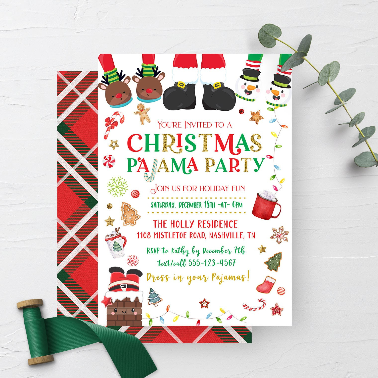 Christmas Pajama Party Invitation: Editable Holiday Template inside Christmas Pajama Party Invitation Template
