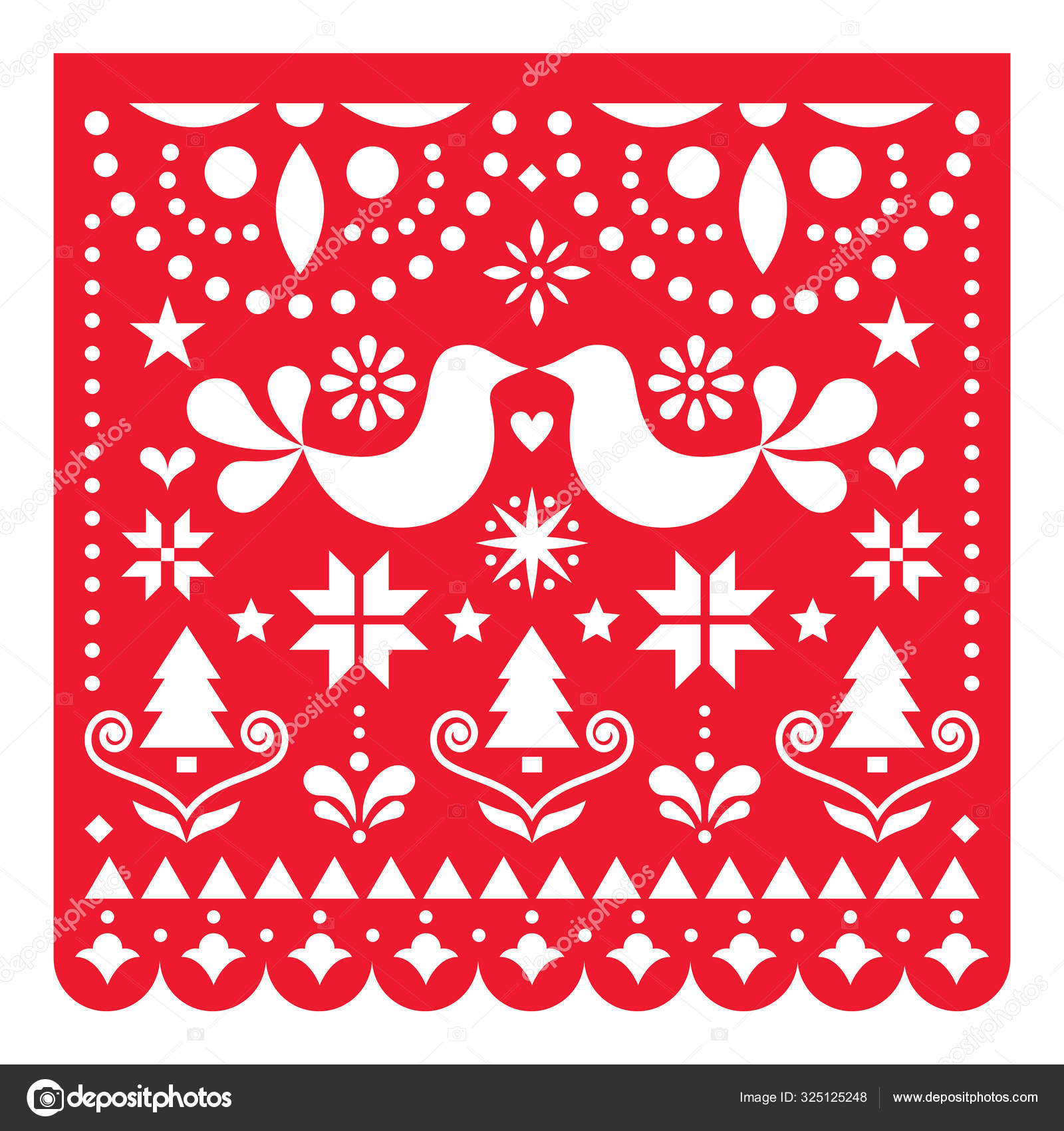 Christmas Papel Picado Vector Design Mexican Xmas Greeting Card regarding Christmas Papel Picado Template