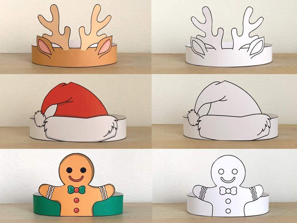 Christmas Paper Crowns (Colored + For Coloring) – Happy Paper Time for Christmas Paper Crown Template