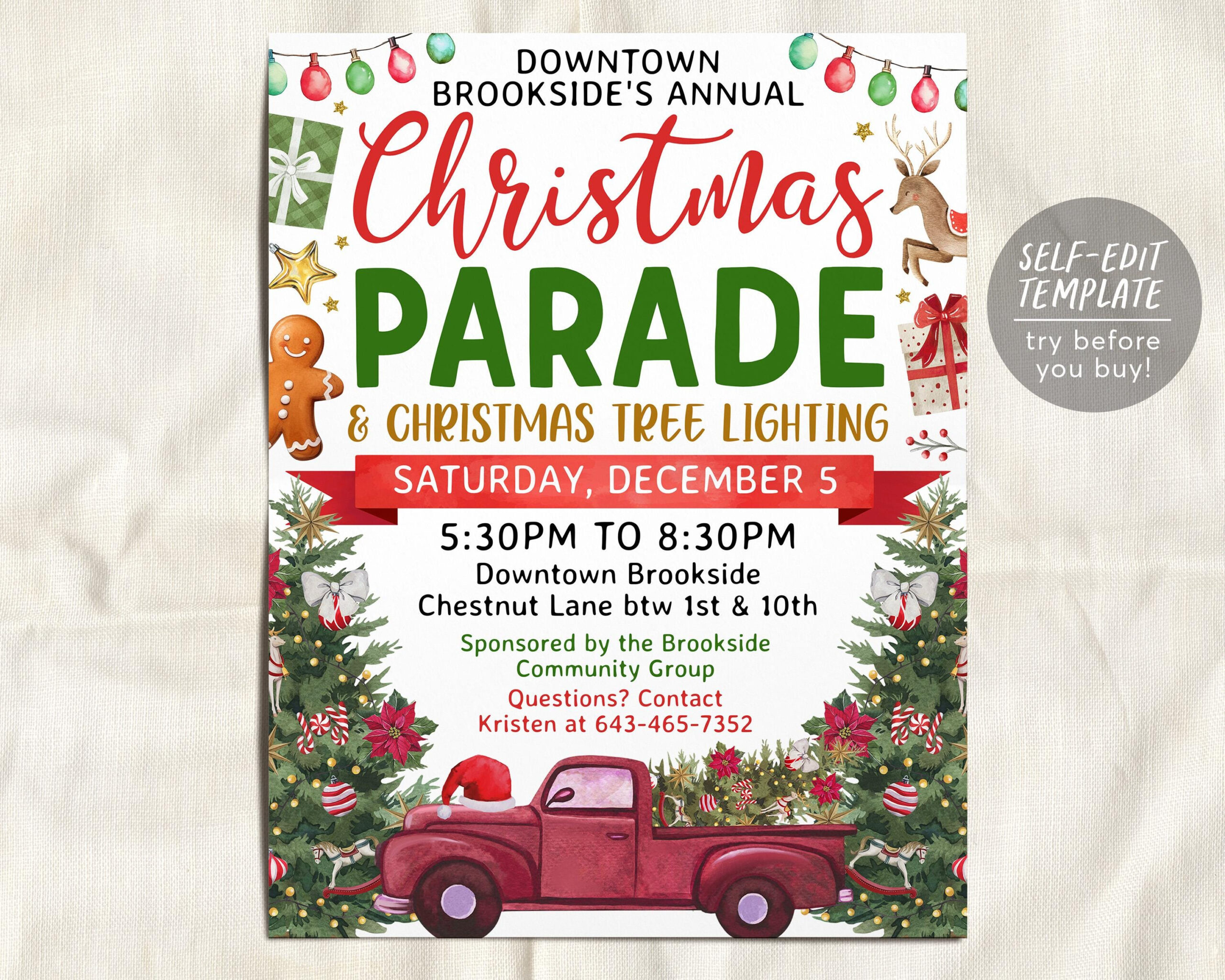 Christmas Parade Flyer Editable Template, Holiday Parade Flyer intended for Christmas Parade Flyer Template