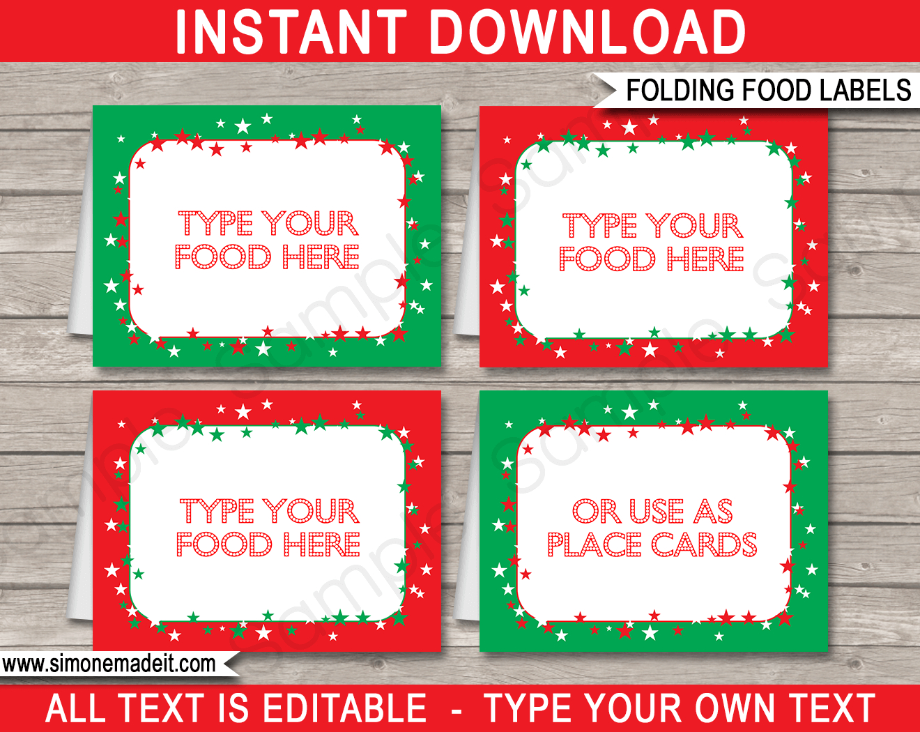 Christmas Party Food Labels Template - Red &amp;amp; Green in Christmas Table Name Tags Template Printable