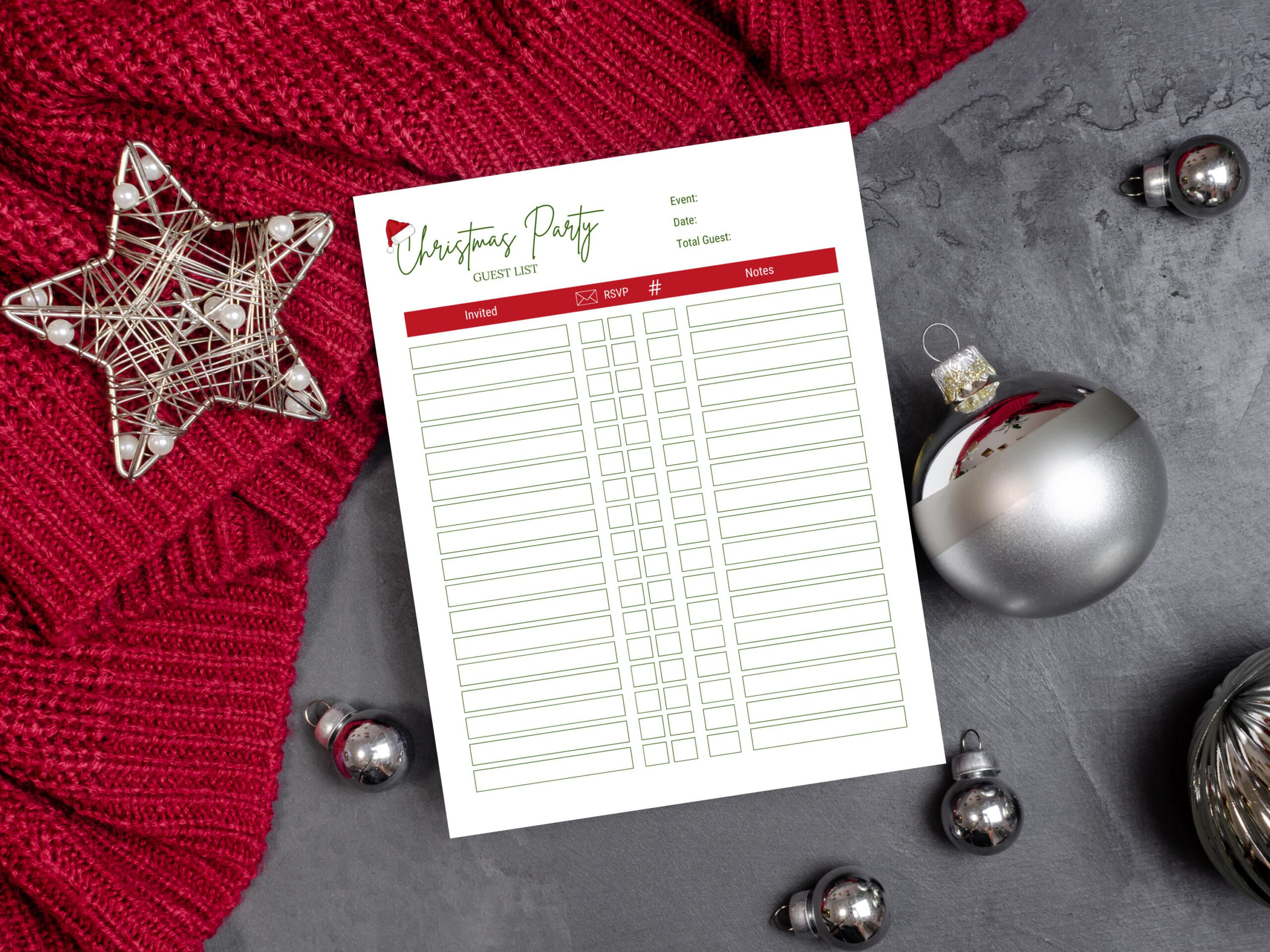 Christmas Party Guest List, Editable Holiday Planner, Rsvp Tracker in Christmas Party List Template