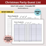 Christmas Party Guest Rsvp Organizer Tracker Printable Pdf Pertaining To Christmas Party Guest List Template