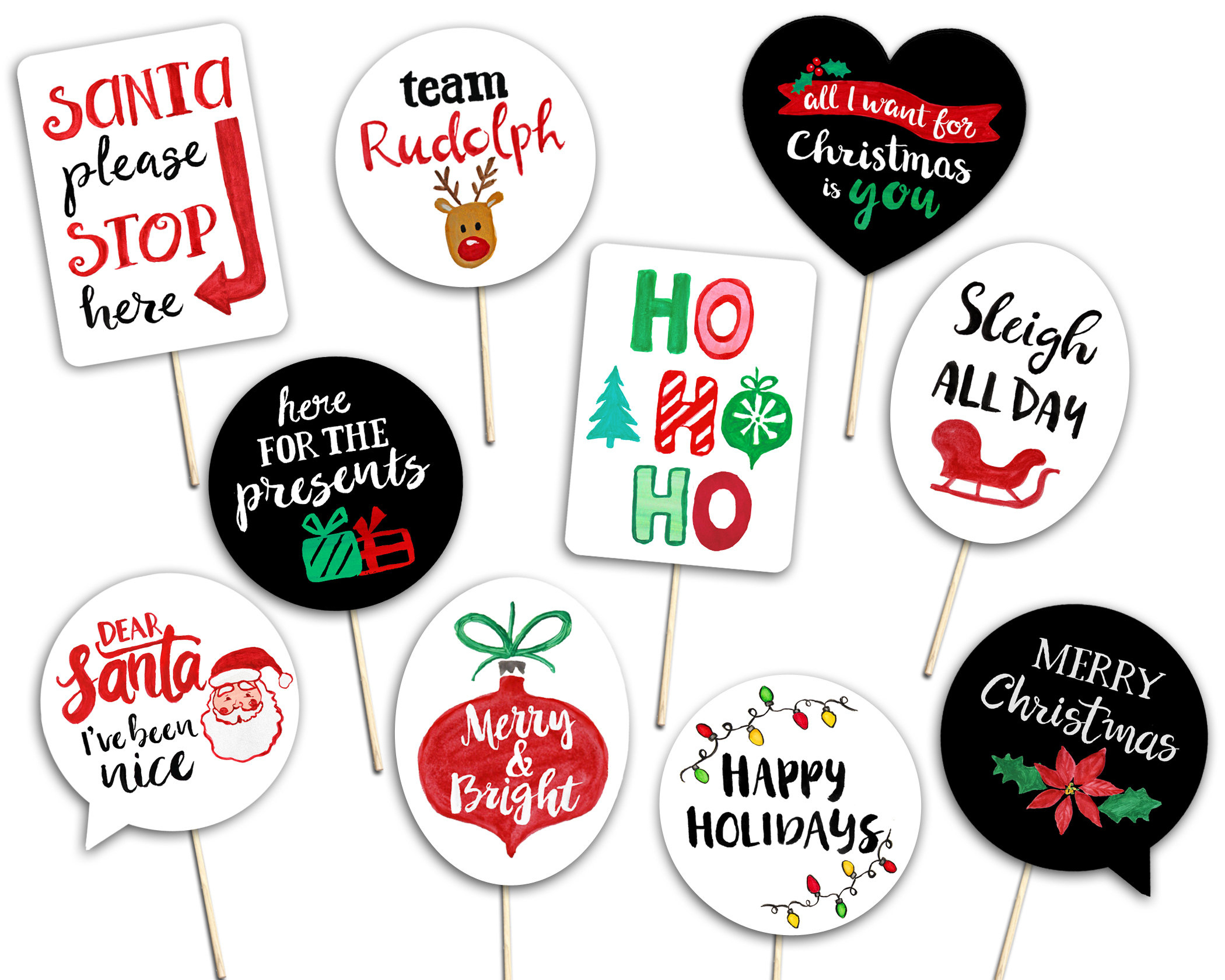Christmas Photo Booth Props - 10 Printable Hand Painted Signs with Christmas Photo Booth Props Template