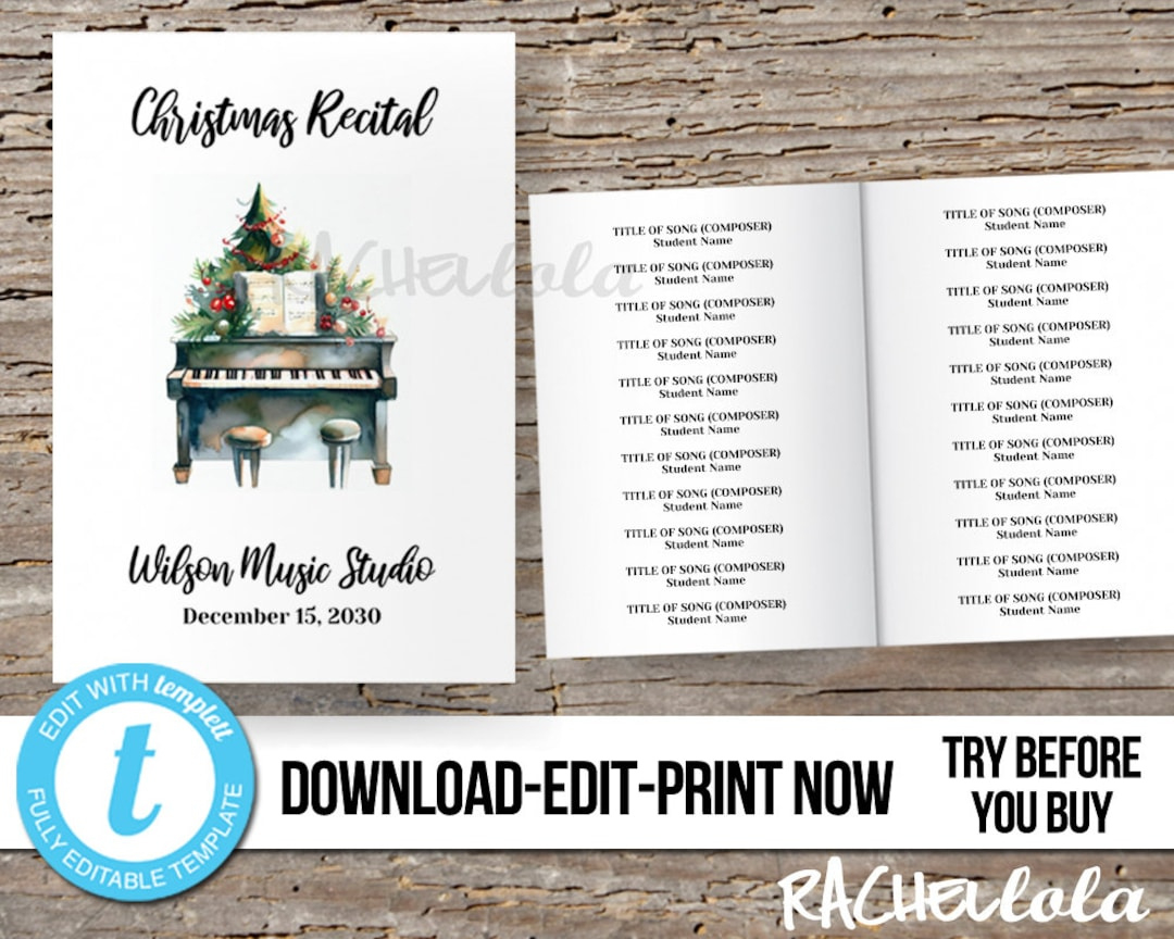 Christmas Piano Recital Program, Printable Fillable Template within Christmas Piano Recital Template