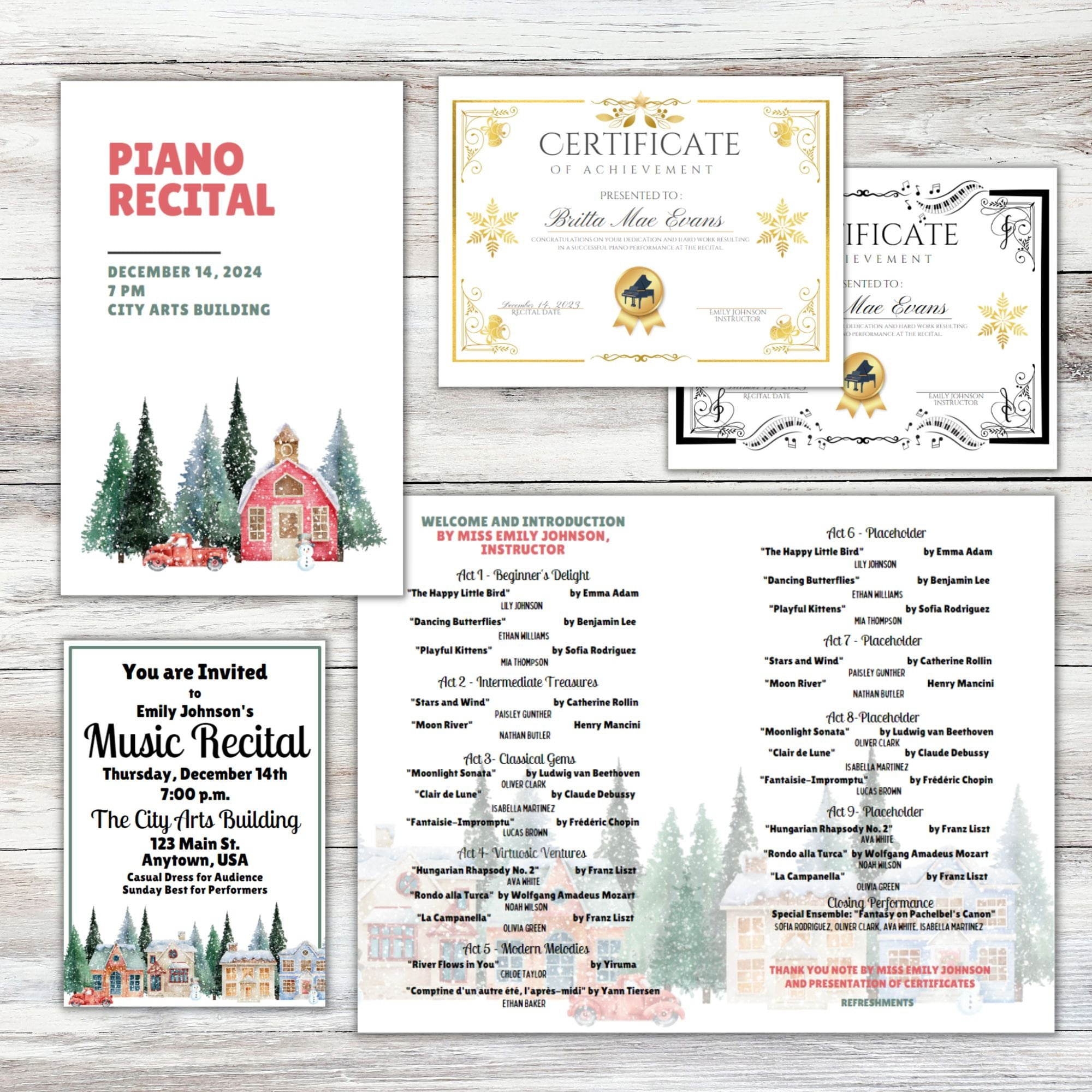 Christmas Piano Recital Program Template | Holiday Recital for Christmas Piano Recital Program Template