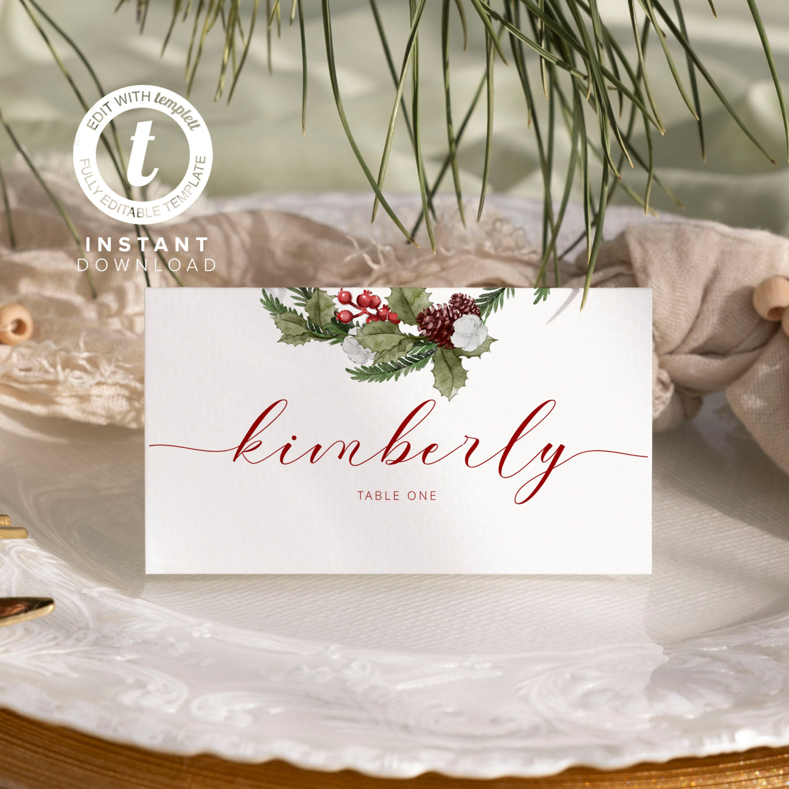 Christmas Place Card Template, Holiday Seating Card, Winter in Christmas Place Names Template