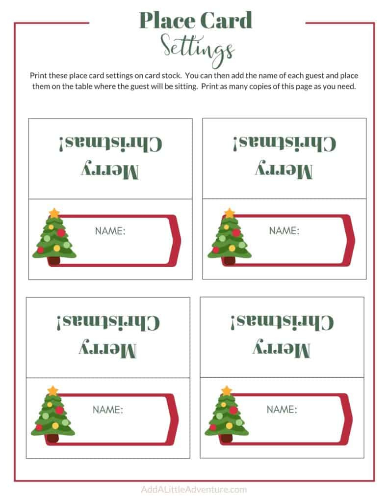 Christmas Place Cards Printables - Diy Templates inside Christmas Table Name Place Cards Template