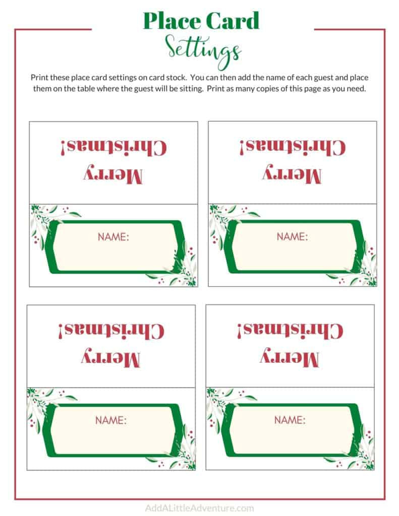 Christmas Place Cards Printables - Diy Templates regarding Christmas Table Place Cards Template Free