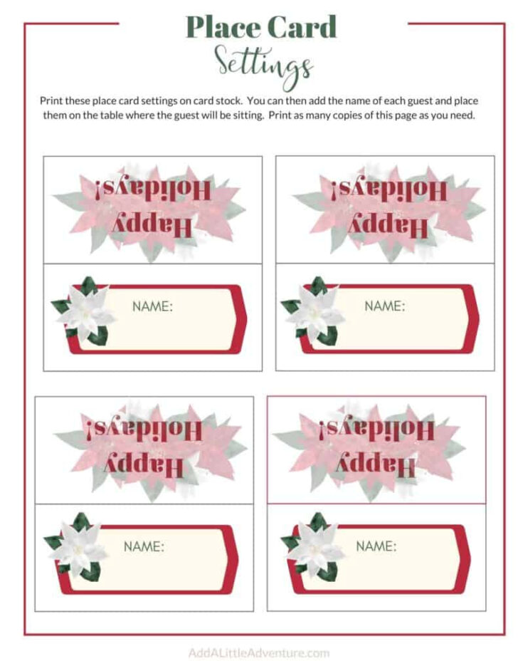 Christmas Place Settings Template Christmas Place Settings Template