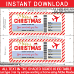 Christmas Plane Ticket Voucher Template   Red & Gold Inside Christmas Tickets Template Free