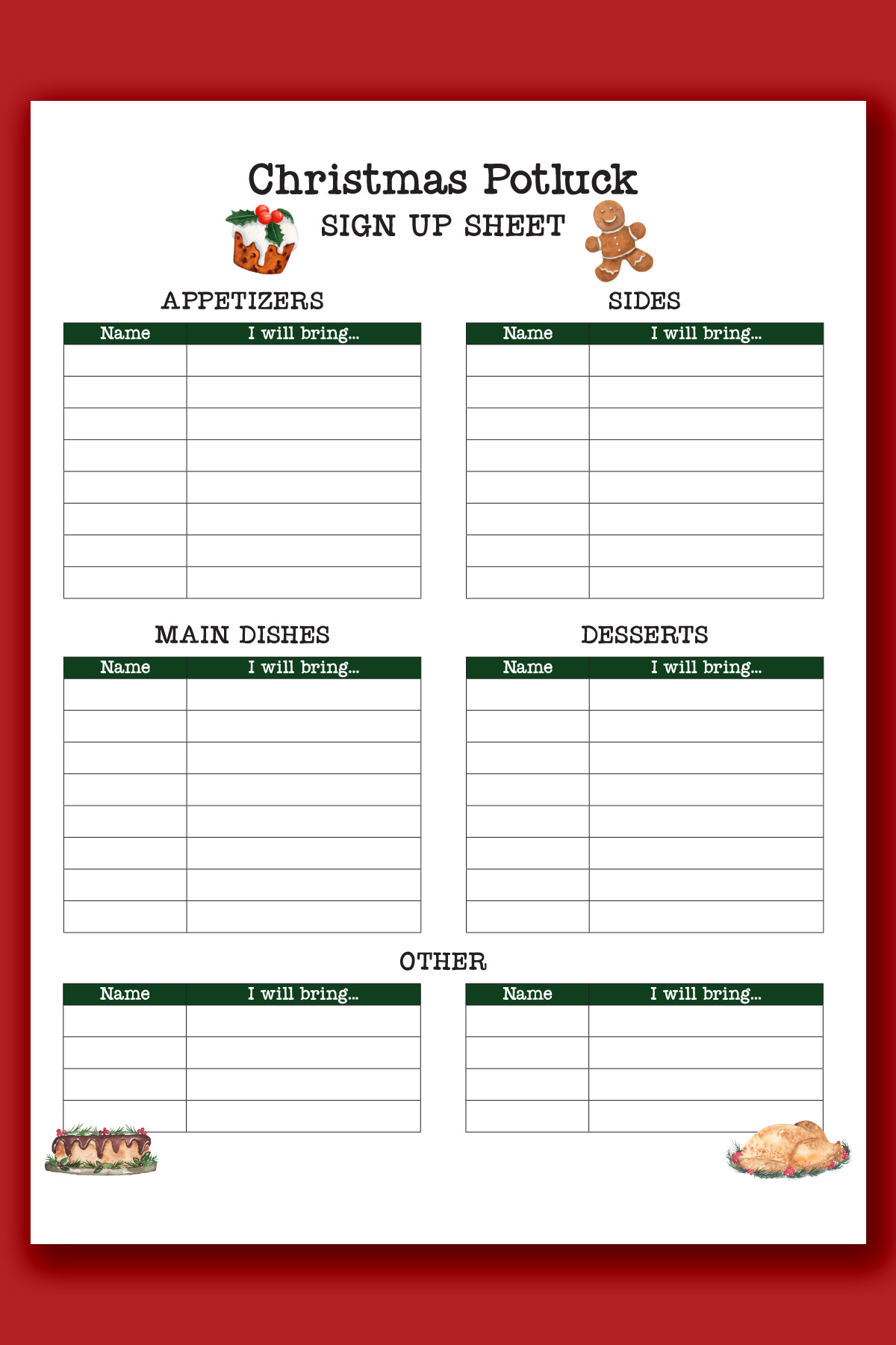 Christmas Potluck Sign Up Sheet Free Printable intended for Christmas Potluck Sign Up Sheet Template Free