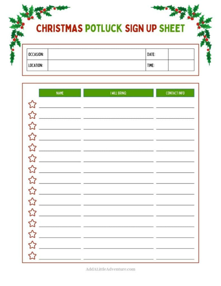 Christmas Potluck Signup Template Christmas Potluck Signup Template
