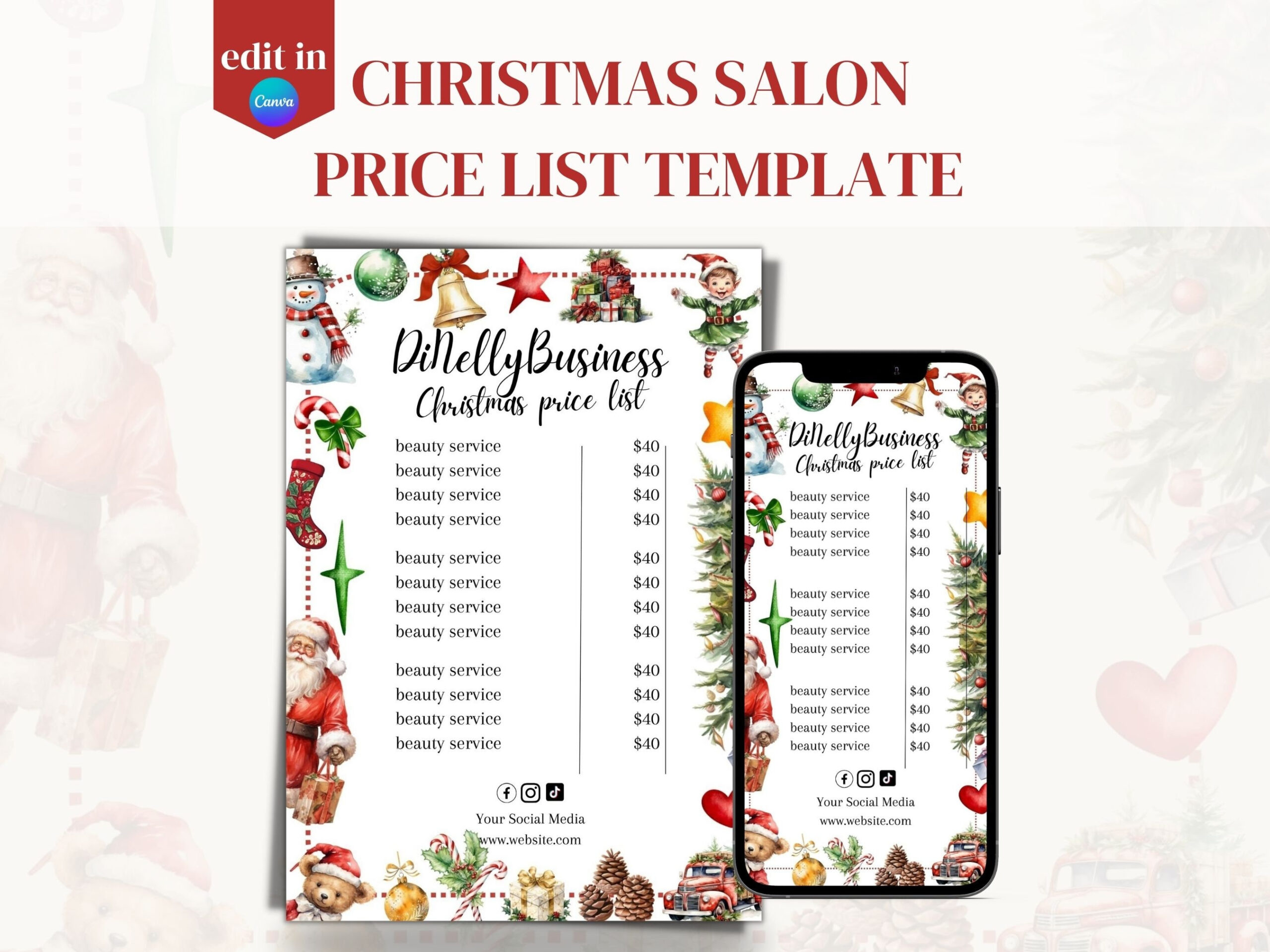 Christmas Price List, Salon Price List, Ig Price List, Christmas for Christmas Price List Template