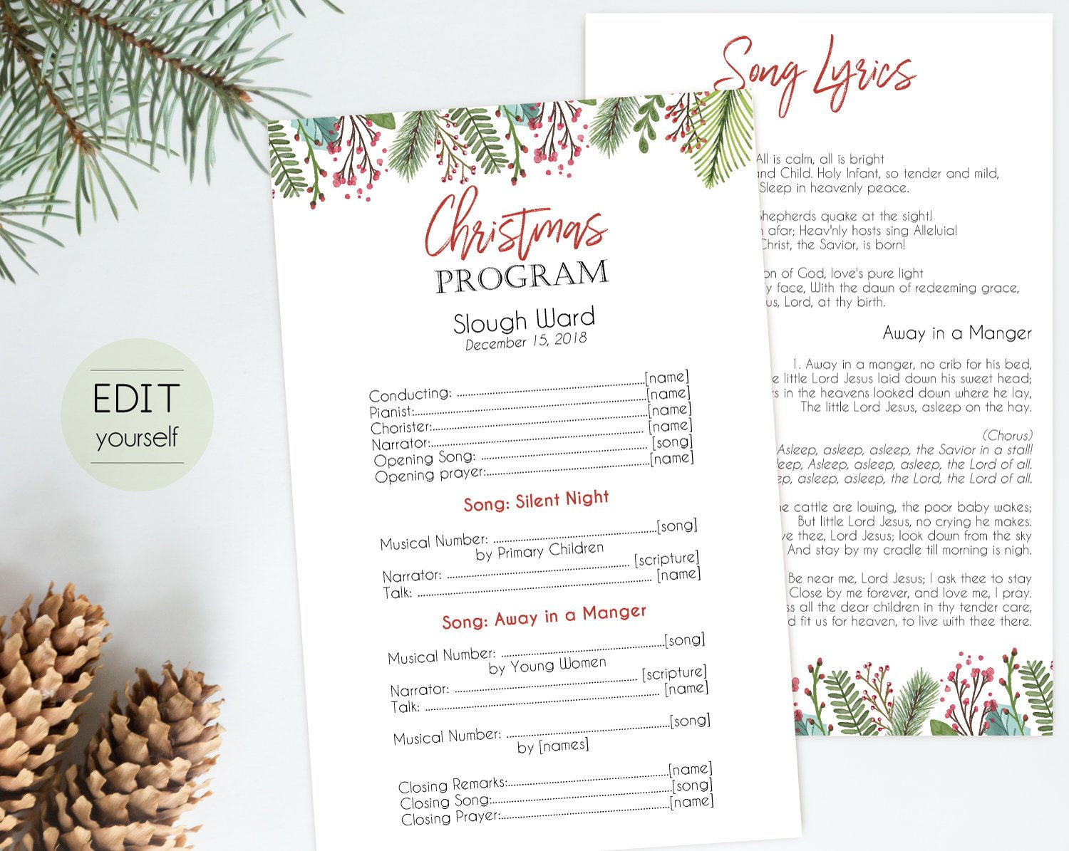 Christmas Program, Editable Pdf, Editable Template, Editable Text inside Christmas Play Program Template