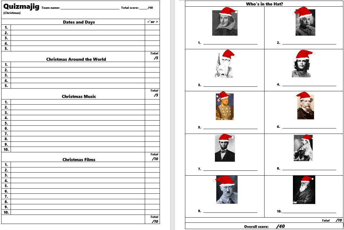 Christmas Quiz | Teaching Resources for Christmas Quiz Answer Sheet Template
