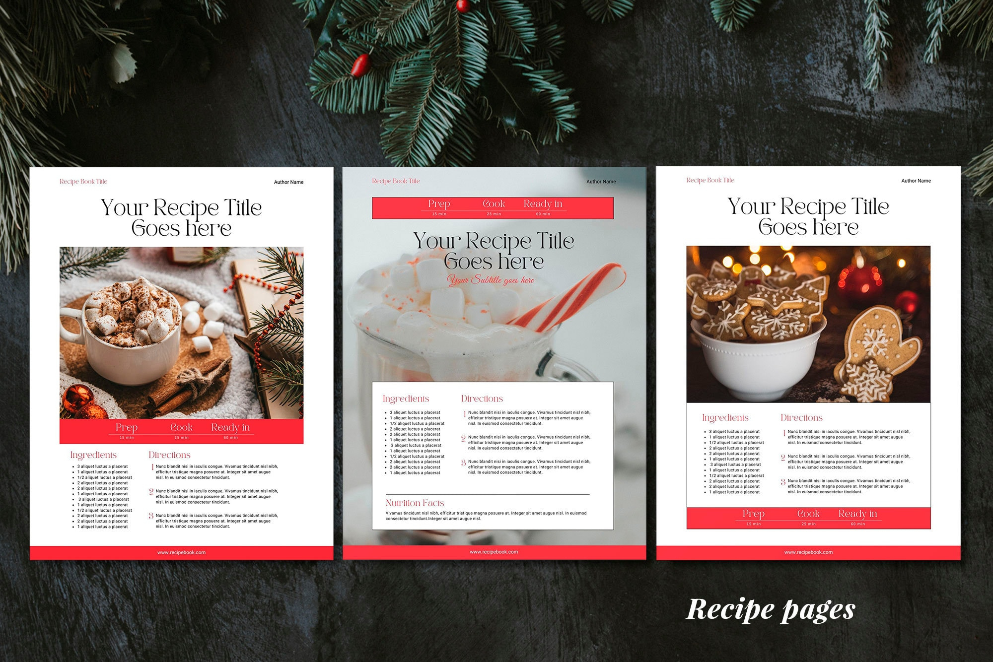 Christmas Recipe Book Template, Canva Cookbook Template, Printable within Christmas Recipe Book Template