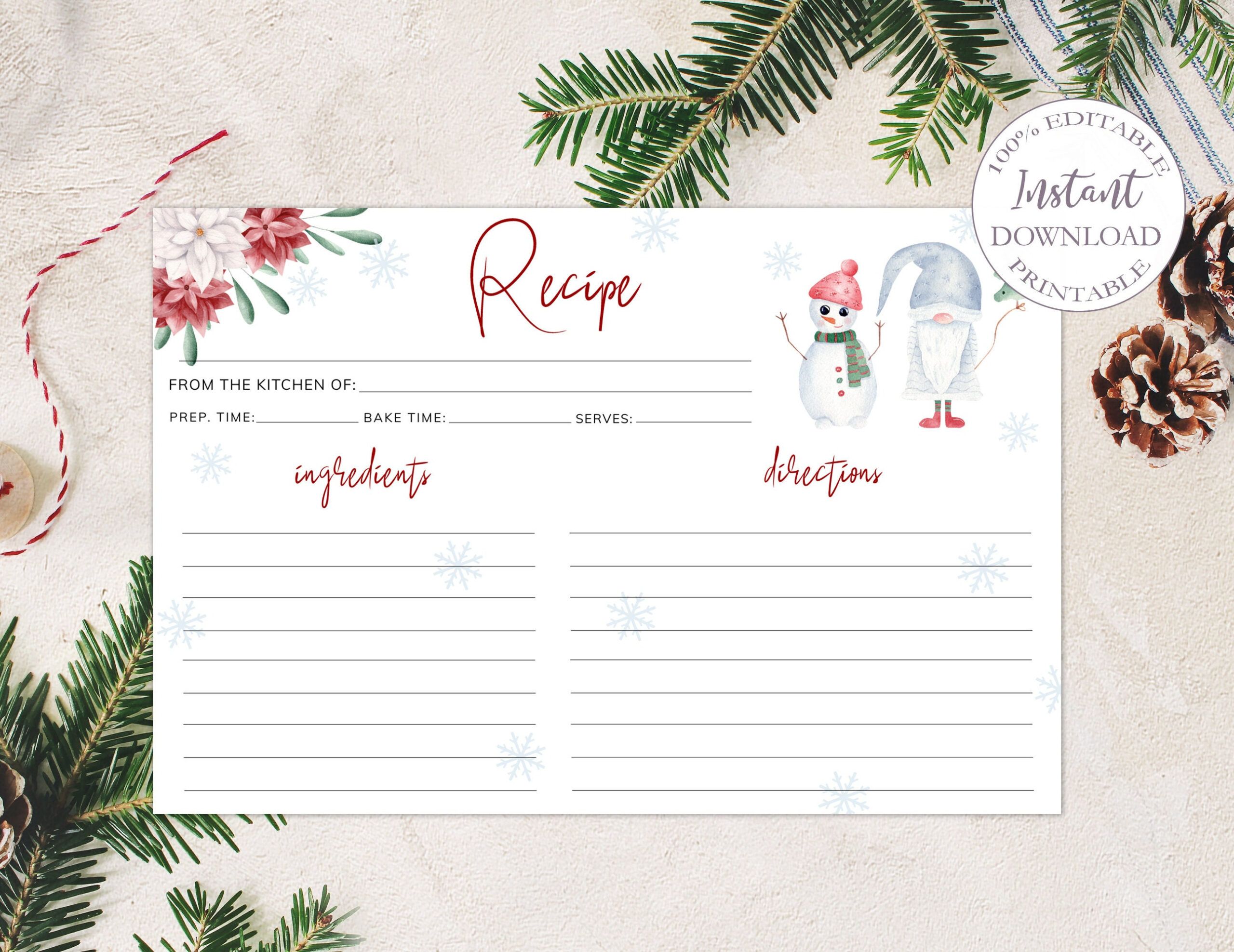 Christmas Recipe Card Printable, 4X6 Recipe Cards Template, Modern regarding Christmas Recipe Card Template