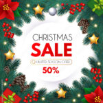 Christmas Sale Design Flyer Template With Fir Tree Branches, Stars Pertaining To Christmas Sale Sign Template