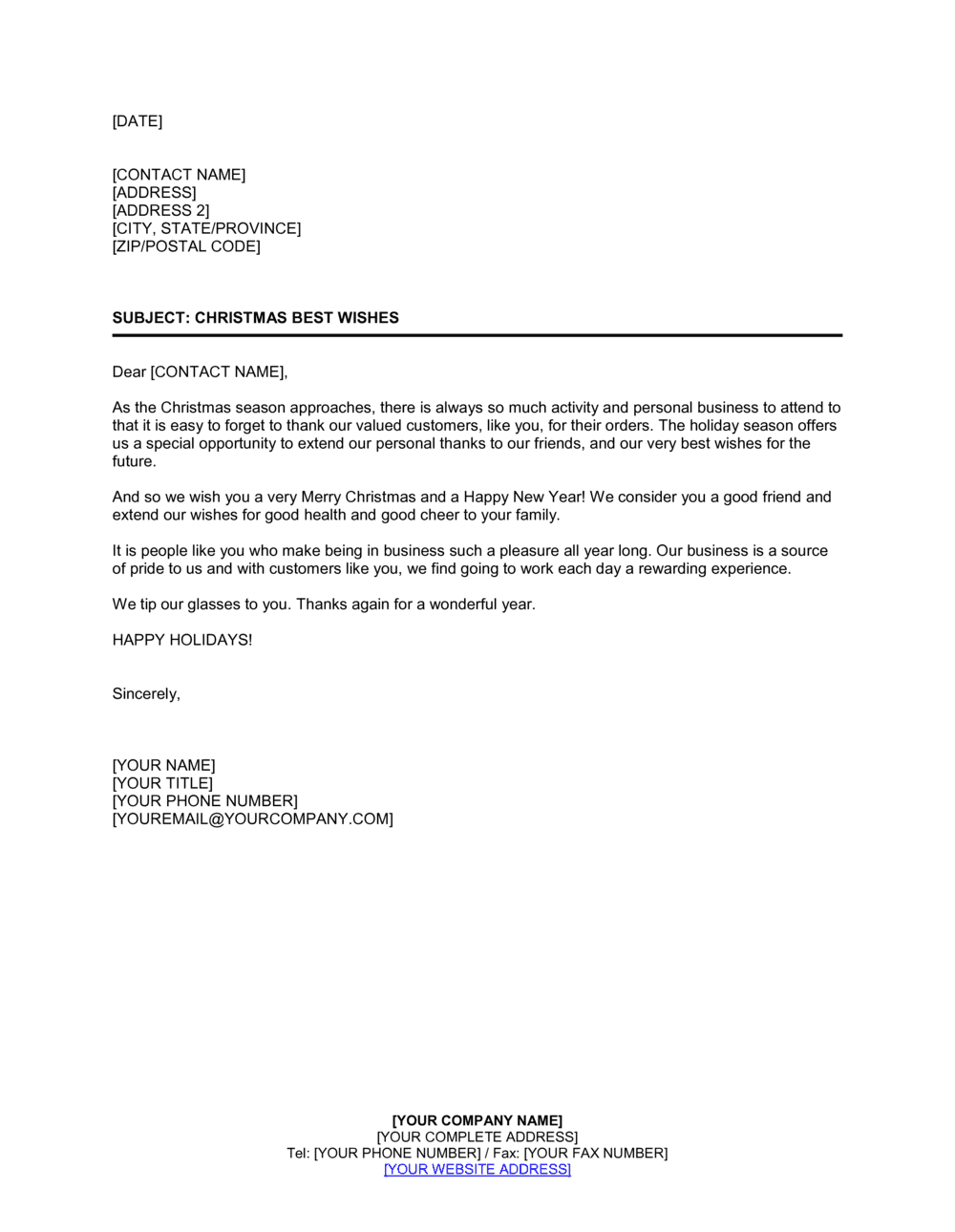 Christmas Season Thank You To Valued Customers Template (Word with Christmas Letter to Clients Template