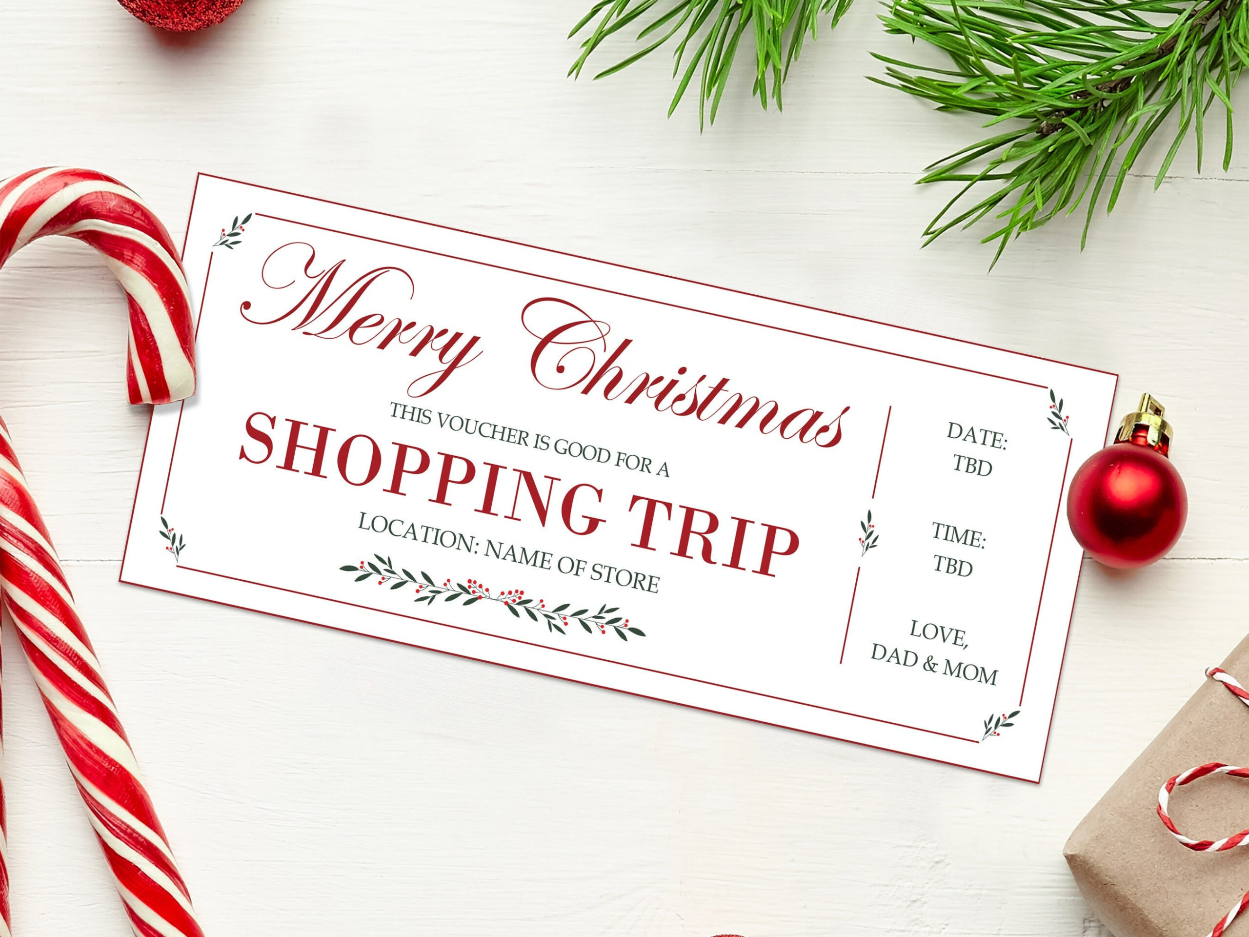 Christmas Shopping Spree Coupon Certificate - Instant Download within Christmas Shopping Spree Certificate Template