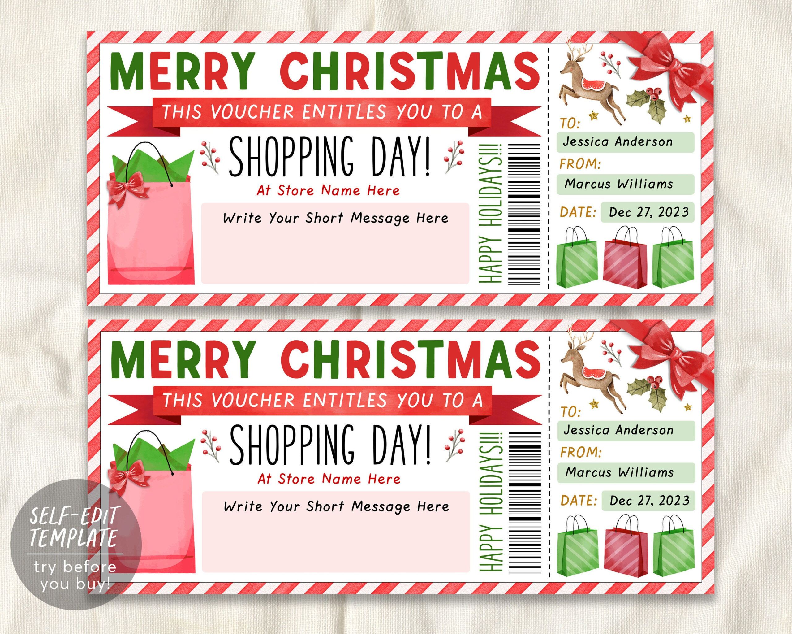 Christmas Shopping Spree Geschenkgutschein Bearbeitbare Vorlage throughout Christmas Shopping Spree Certificate Template