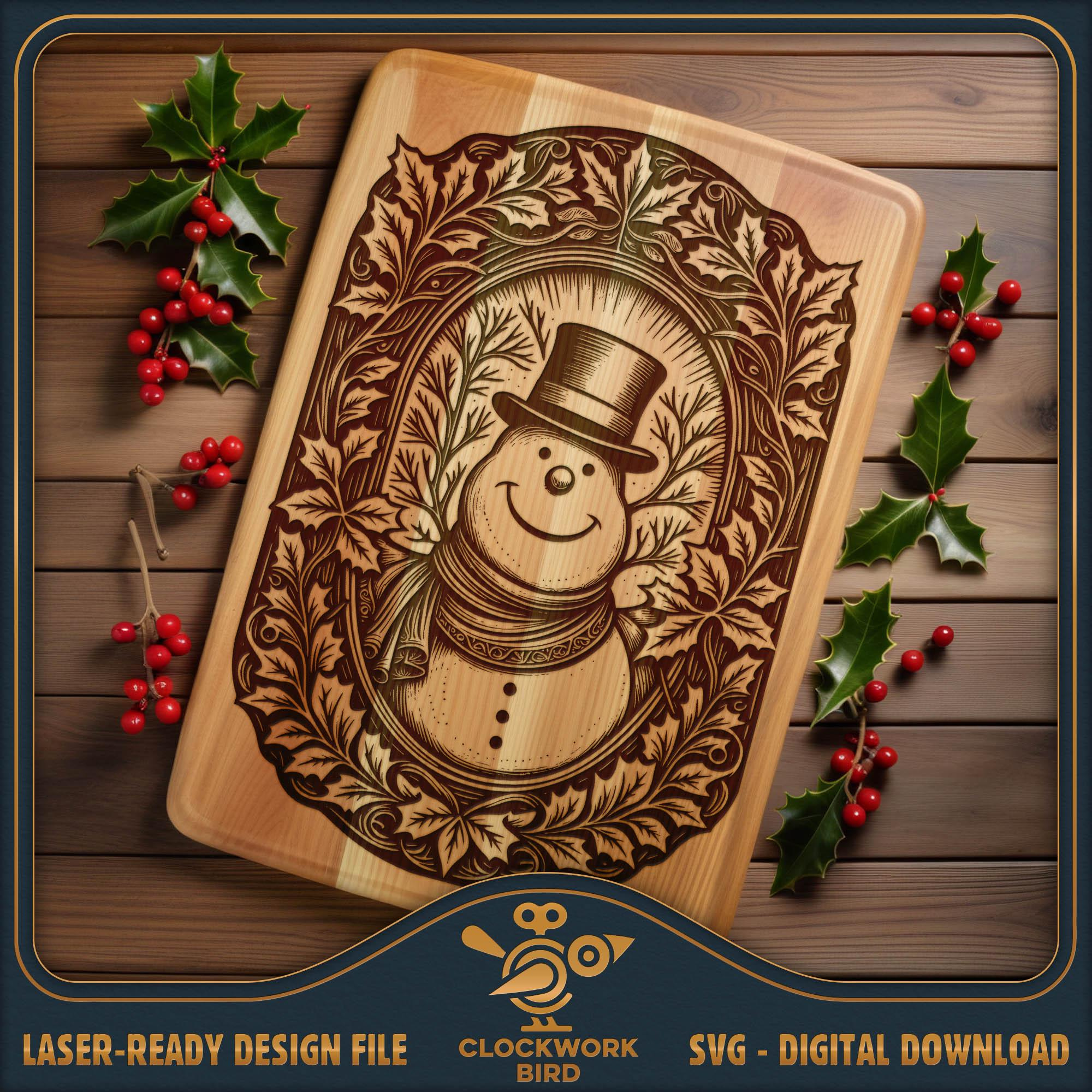 Christmas Snowman Cutting Board Svg: Vintage Laser Engraving File inside Christmas Laser Engraving Template