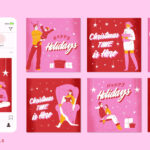 Christmas Social Media Post Set Vector Download Intended For Christmas Social Media Template