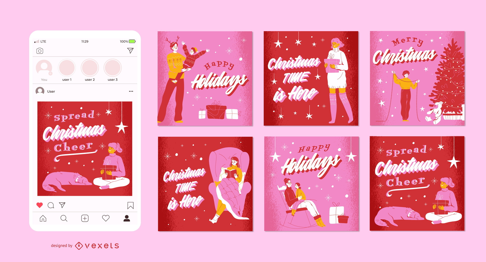 Christmas Social Media Post Set Vector Download intended for Christmas Social Media Template