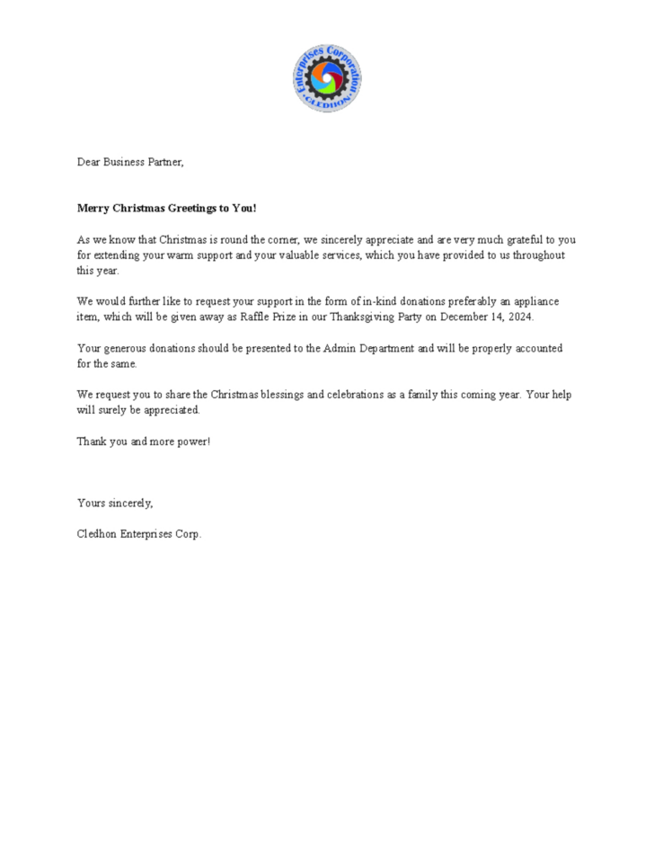 Christmas Solicitation Letter Template