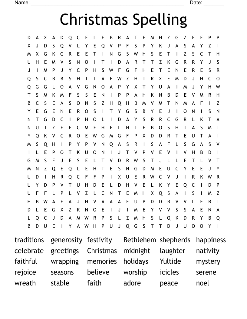 Christmas Spelling Word Search - Wordmint in Christmas Spelling Test Template