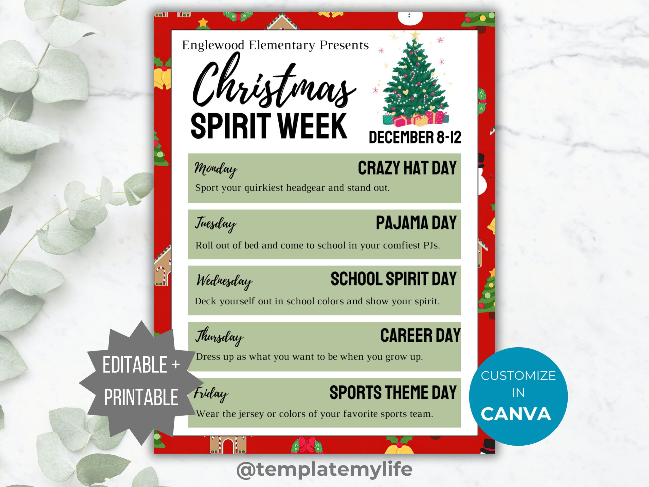 Christmas Spirit Week Flyer Printable Office Spirit Flyer Template in Christmas Spirit Week Calendar Template