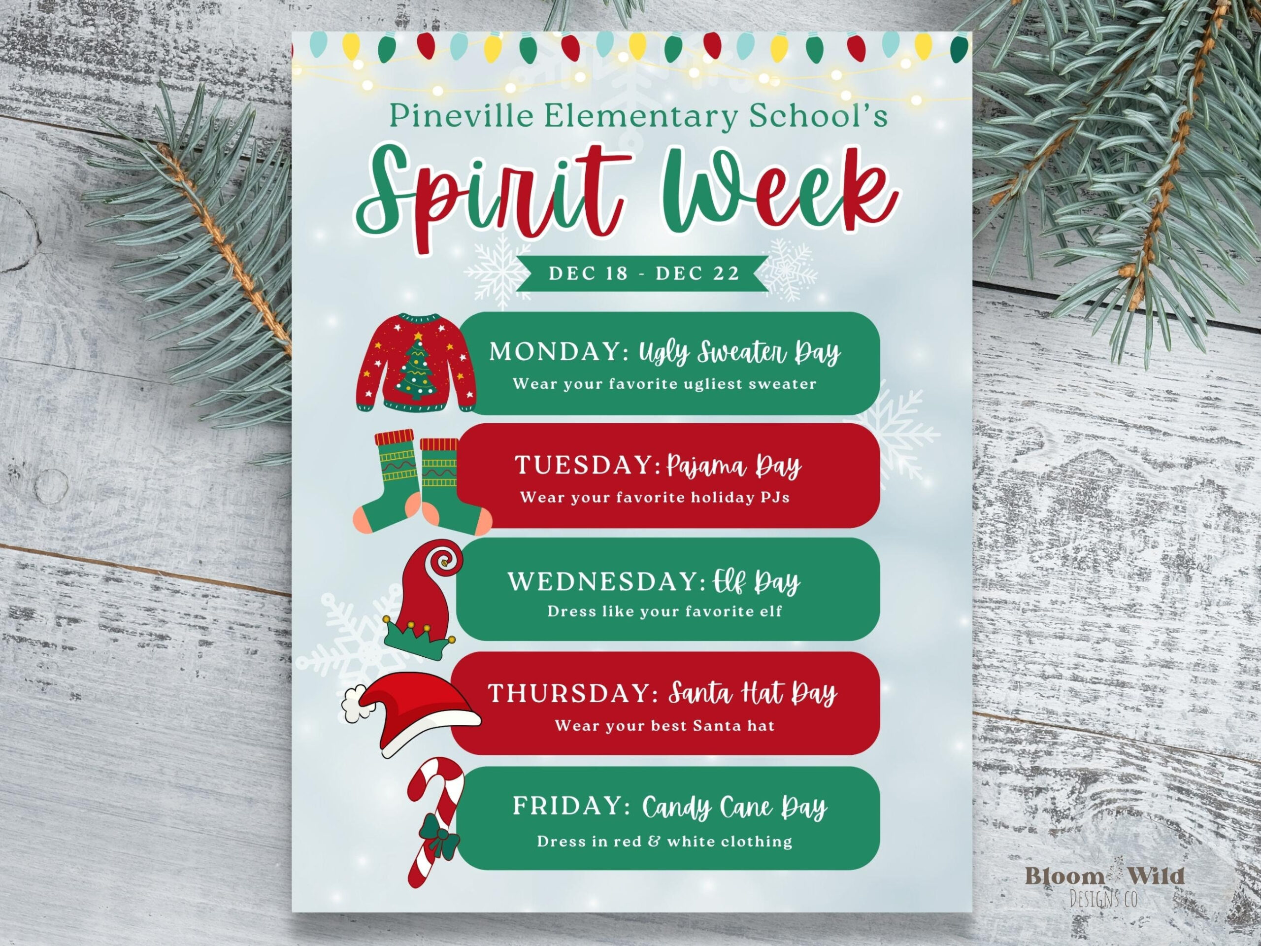 Christmas Spirit Week Flyer, School Christmas Spirit Week Canva intended for Christmas Spirit Week Template