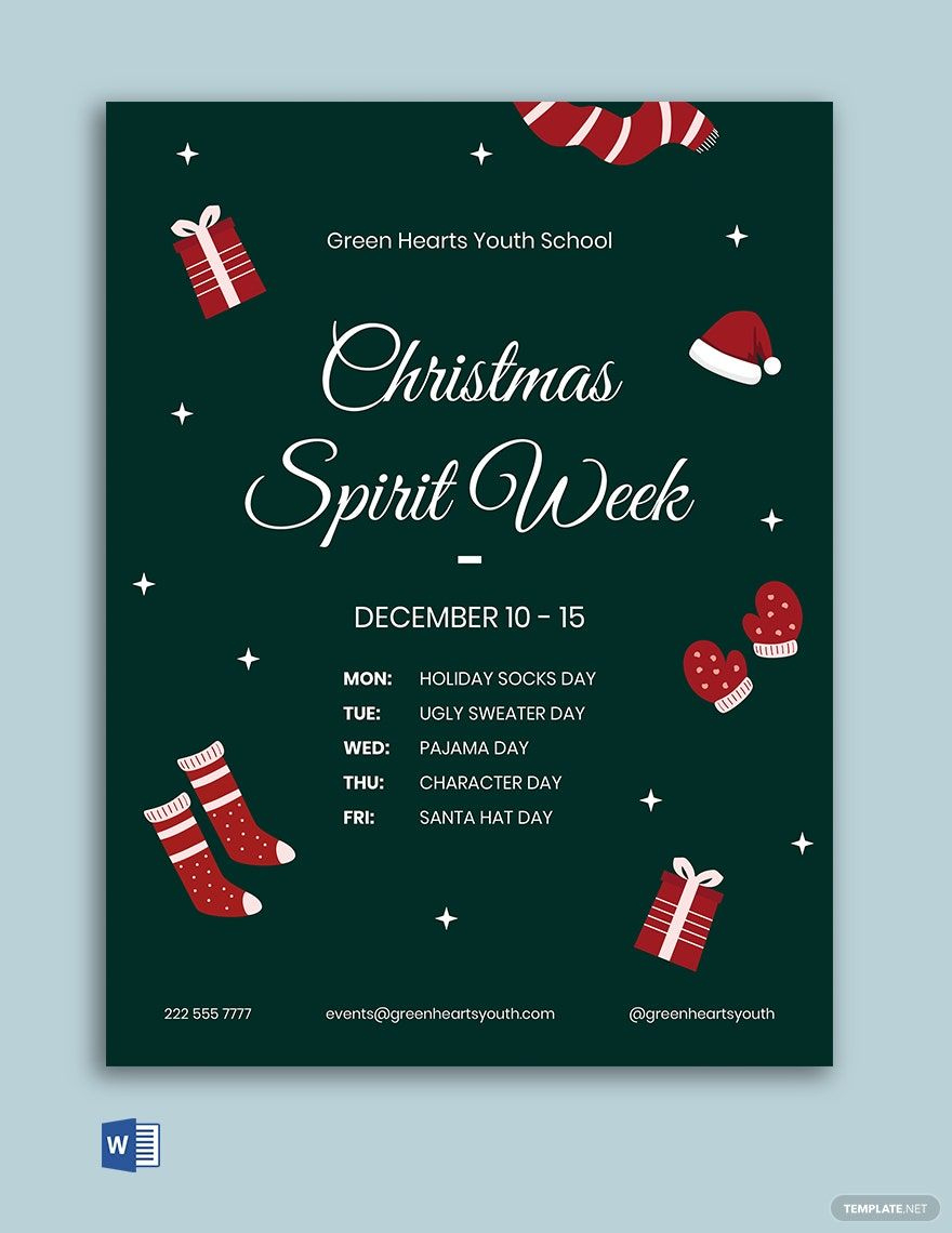 Christmas Spirit Week Flyer Template In Word, Pages, Publisher with Christmas Spirit Week Template