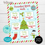 Christmas Spirit Week Planner, Editable Week Schedule, Winter In Christmas Spirit Week Calendar Template