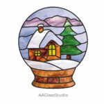 Christmas Stained Glass Ideas: Serene Snowy House In Globe Inside Christmas Stained Glass Window Template