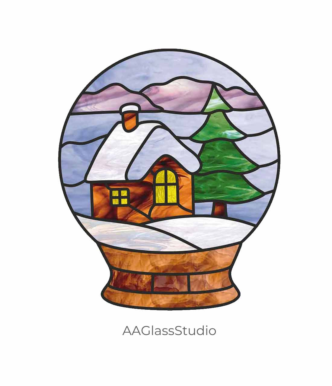 Christmas Stained Glass Ideas: Serene Snowy House In Globe inside Christmas Stained Glass Window Template