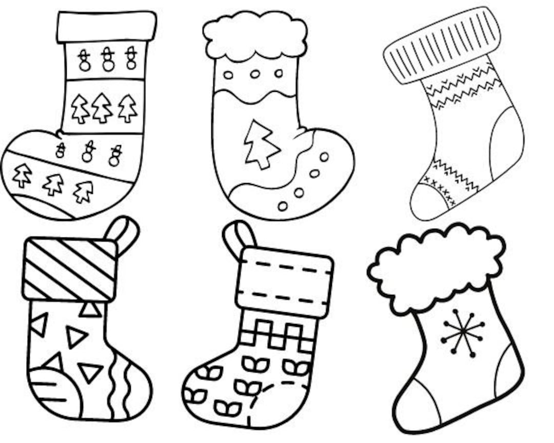 Christmas Stocking Coloring Pages, Kids Activity Book (Digital for Christmas Stocking Colouring Template