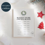 Christmas Store Hours Template, Holiday Opening Schedule Sign With Regard To Christmas Store Hours Template