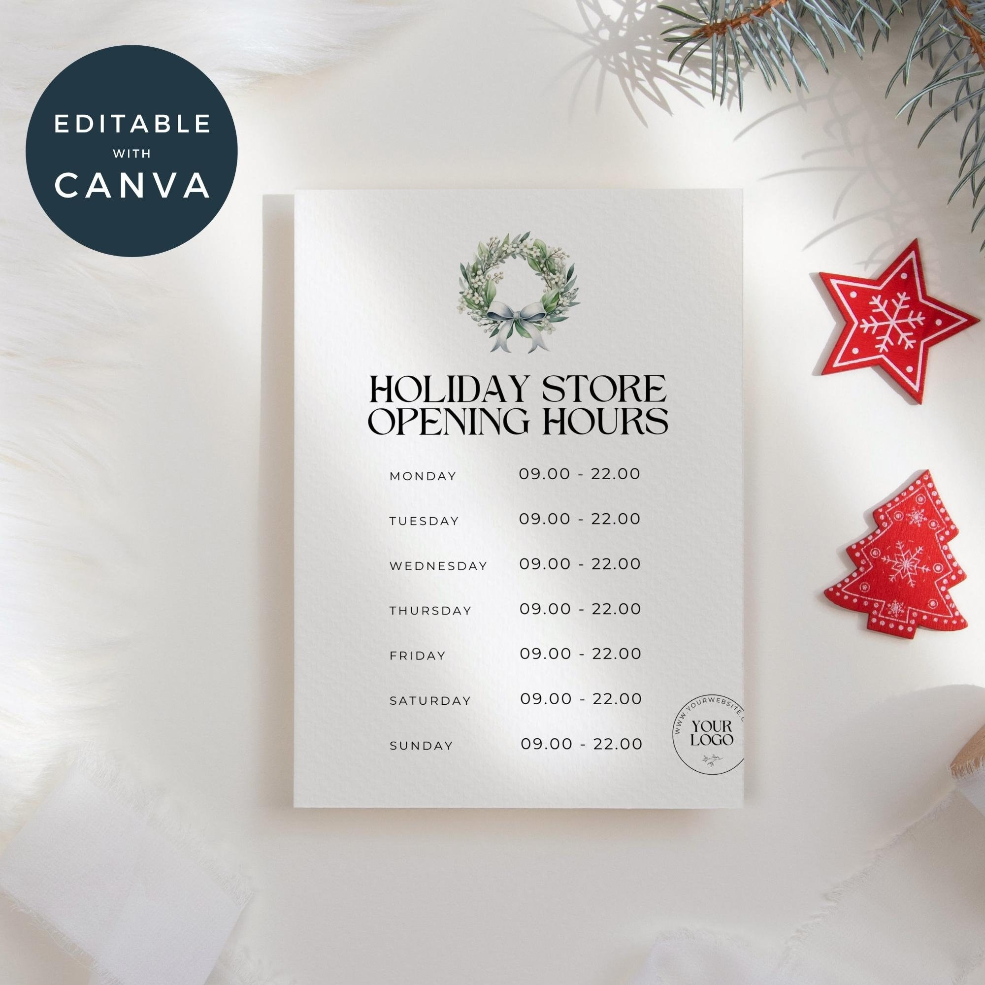 Christmas Store Hours Template, Holiday Opening Schedule Sign with regard to Christmas Store Hours Template